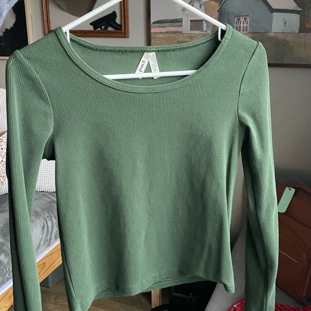 PACT Ribbed Green Long Sleeve Top